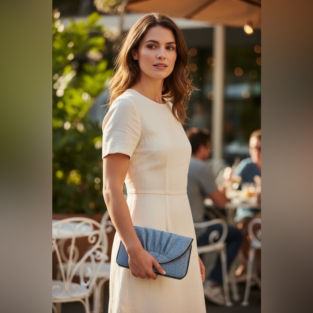 Charming Charlie blue faux ostrich clutch